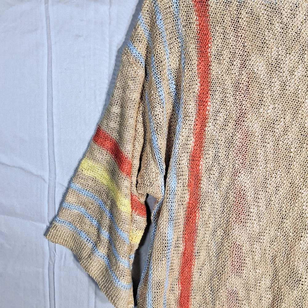 Womens XL Woven Crew 3/4 Sleeve Blue, Yellow, Orange Baggy Sweater - Picture 5 of 8